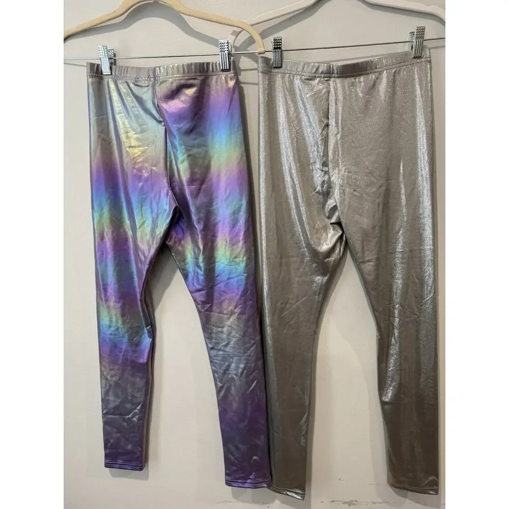 NWT Two Girls Old Navy Metallic Leggings Purple Rainbow 14/16 Silver 14/16 Plus